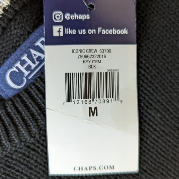 Chaps Iconic Crew Neck Black Sweater Sz Medium New with Tag - Picture 5 of 6